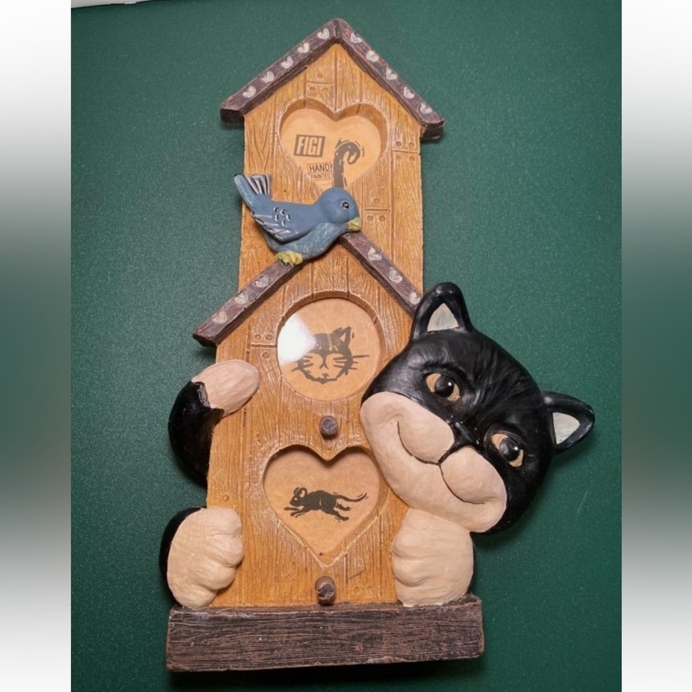 Vintage Figi Graphics 10 3/4" Picture Frame Cat On Bird House Holds 3 Mini Photo